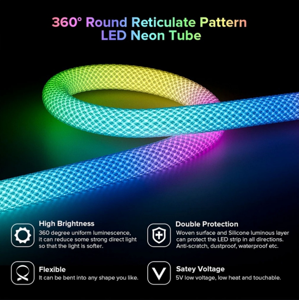 Bande LED Néon RGB motif réticulaire rond à 360 degrés flexible – شريط إضاءة ملونة