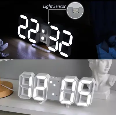 Horloge Murale numérique LED Blanche 3D GH0720L – ساعة رقمية تصميم ثلاثي الأبعاد